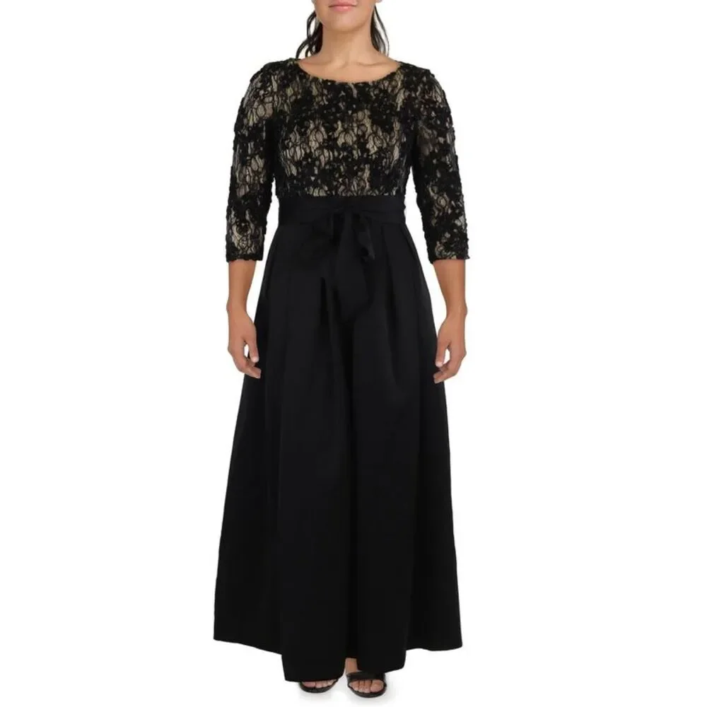 Jessica Howard Womens Black Mixed Media Soutache Evening Dress Gown NWOT